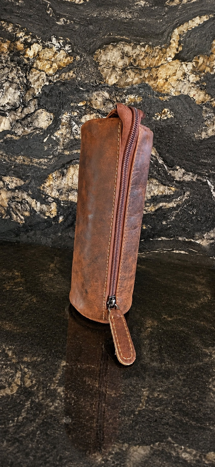 Brown waxed-leather zip pouch